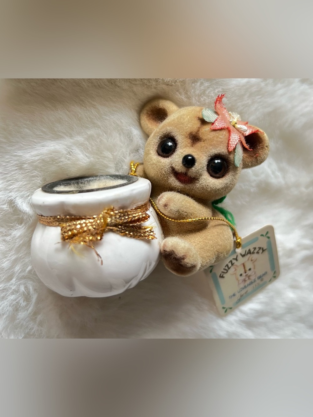 Vintage Fuzzy Wazzy Bear Candle Holder Japan Josef Originals